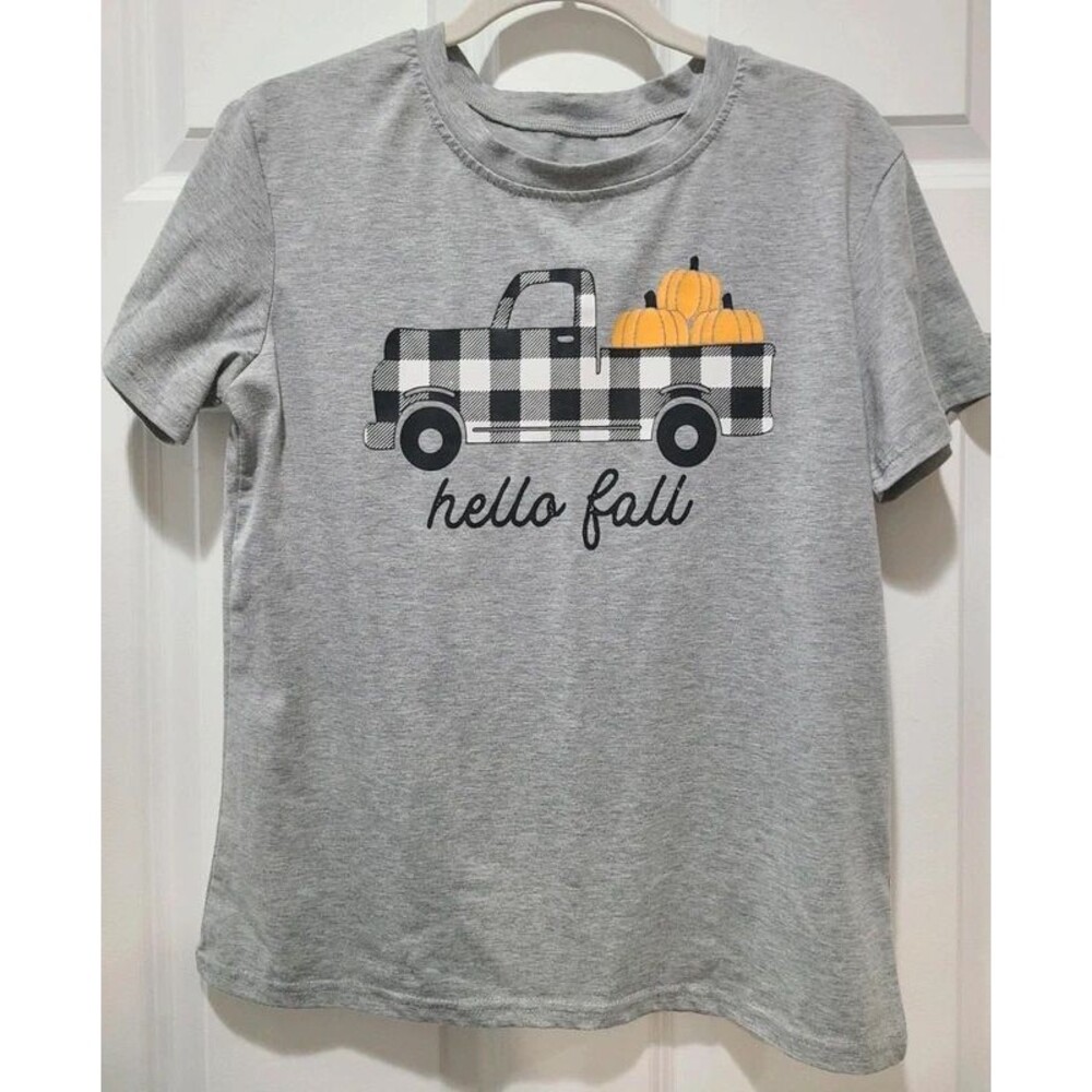 Hello Fall Gray Graphic T-shirt Small